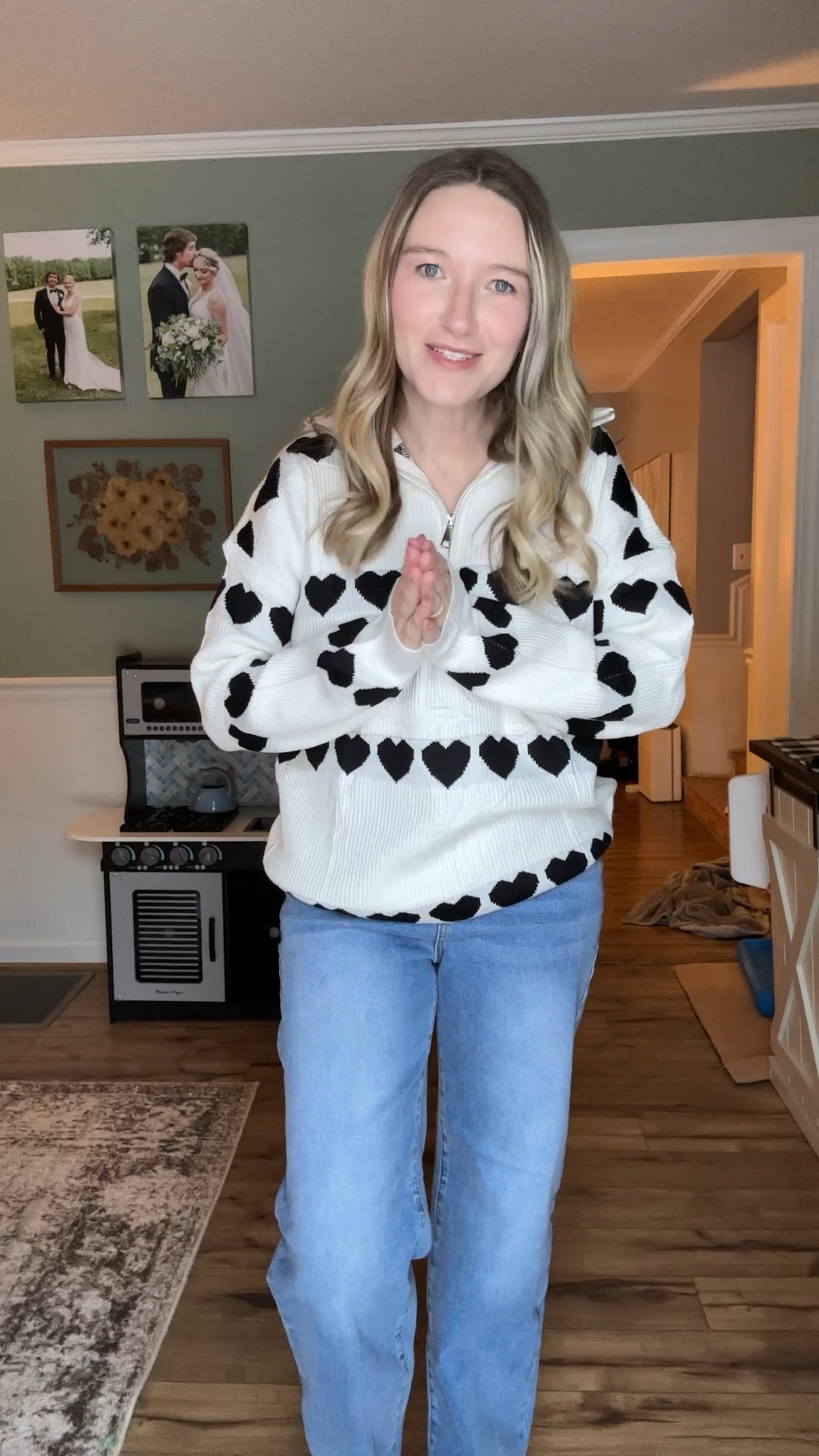 A neutral black and white heart pullover that can be worn not only on Valentine’s Day but any day of the year (if the weather calls for a pullover 🤪)

Size small / 5’3” / 130 lbs / 3 months postpartum 

#valentinessweater #valentines #valentinesday #blackandwhite #neutraloutfit #cozyoutfit #comfyoutfit #blackandwhitesweatee #sweater #momoutfit #postpartumoutfit

#LTKValentine #LTKmomlife #LTKootd