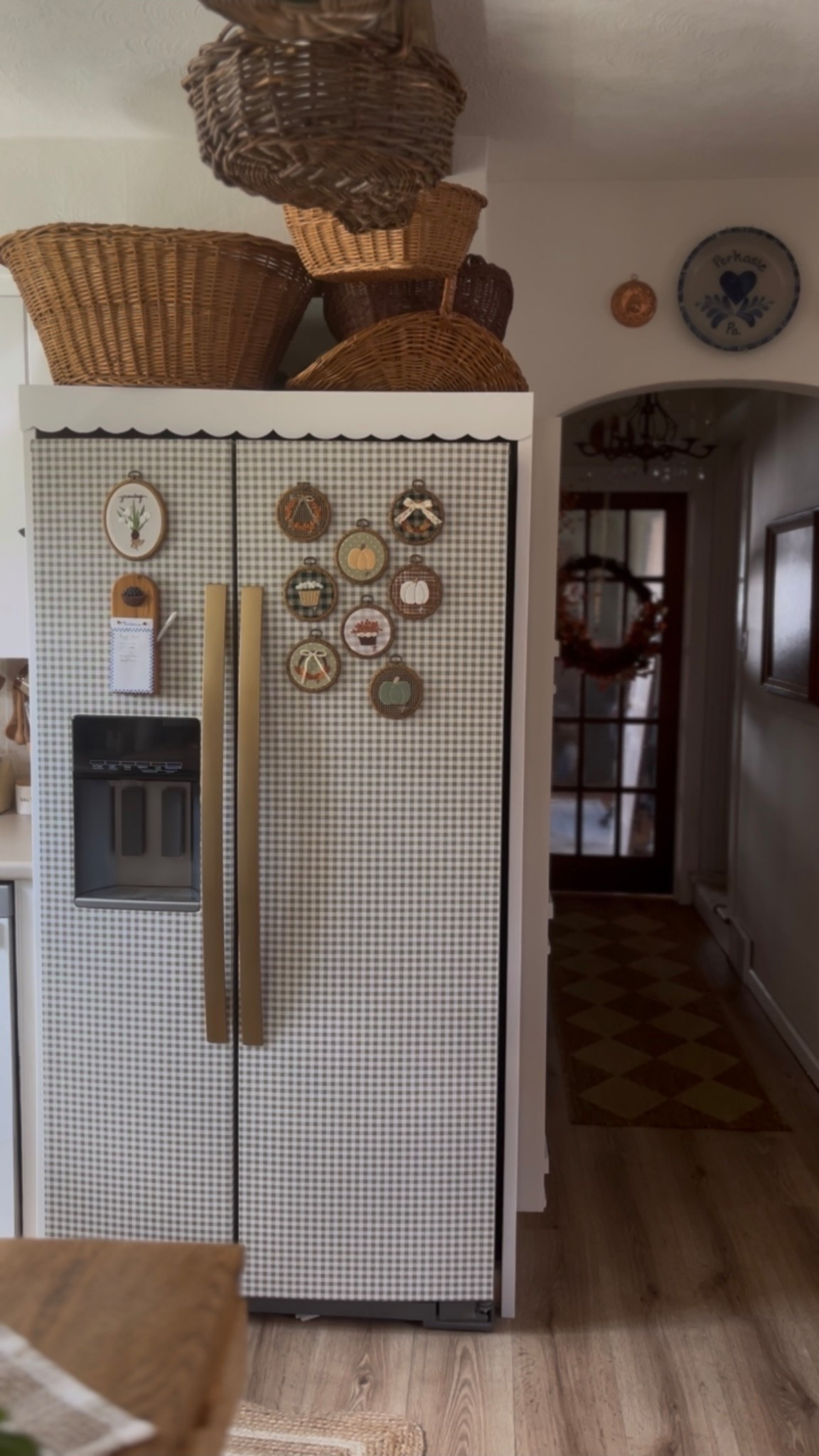 Used the cutest peel-n-stick wallpaper on our fridge! We spray painted the original handles but in the future I will likely replace with brass handles as the paint won’t last forever. 

#LTKHome