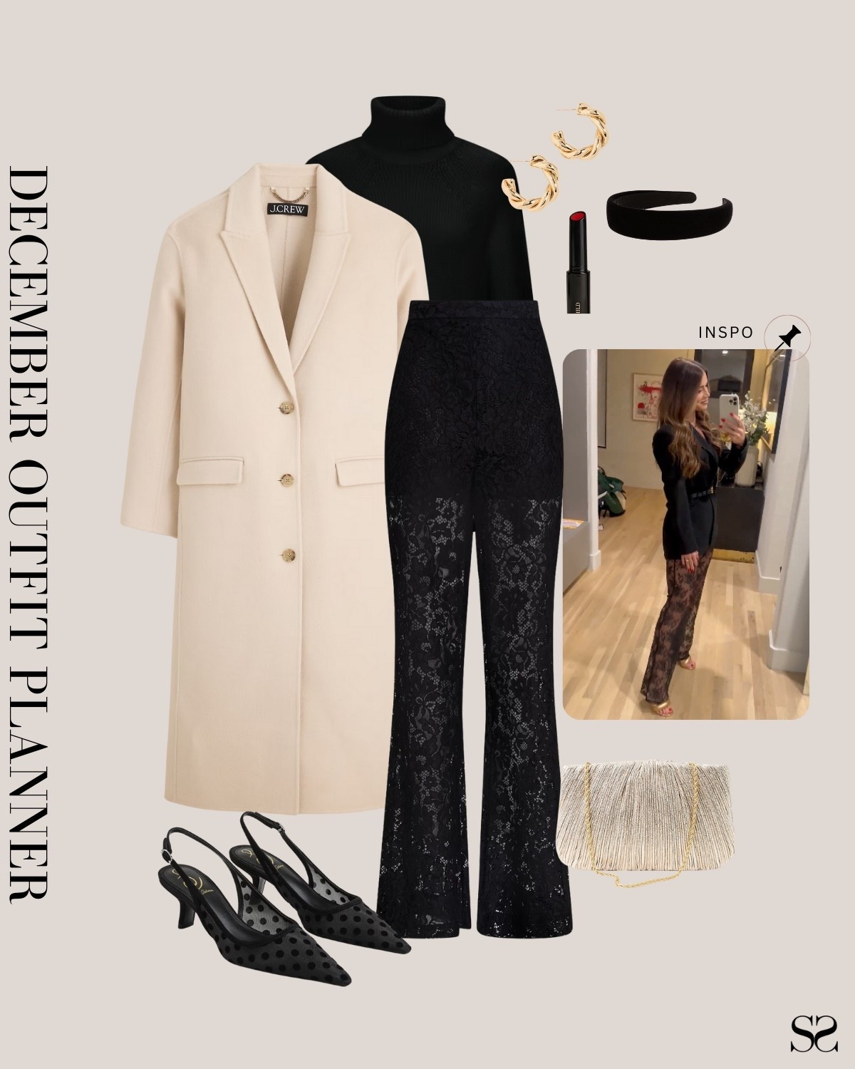 Monthly outfit planner DECEMBER: Winter outfits | lace pant, white long coat, black turtleneck bodysuit, sling back heels, holiday outfit 

#classicstyle #casualstyle #LTKstyletip #winteroutfit

Image inspo credit: Pinterest

#LTKHoliday #LTKootd #LTKSeasonal