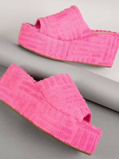 Curve Toe Padded single Band Wedge Slide Sandals | SHEIN