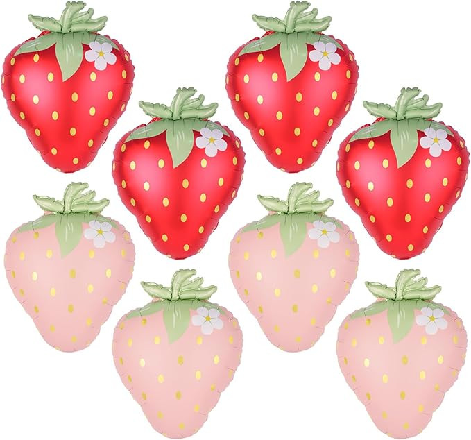 8 PCS Strawberry Balloons Set Berry First Birthday Decor Foil Balloons Pink and Red 25inch Size S... | Amazon (US)