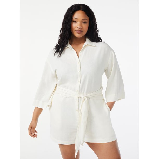 Free Assembly Women's Belted Romper - Walmart.com | Walmart (US)