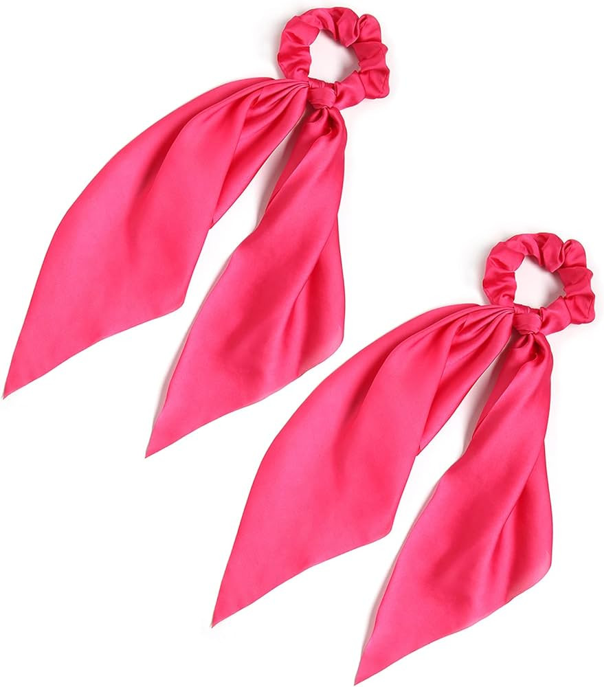 Pack of 2 Knotted Bow Hair Scrunchies Elastic Hair Scarf Black Hair Ties Bands Satin Hair Ribbon ... | Amazon (US)