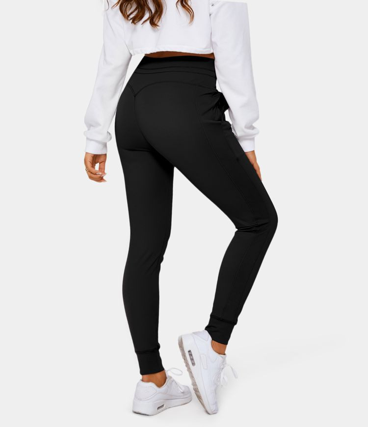 Cloudful™ Air Fabric High Waisted Drawstring Side Pocket Cool Touch Plain Full Length Joggers | HALARA