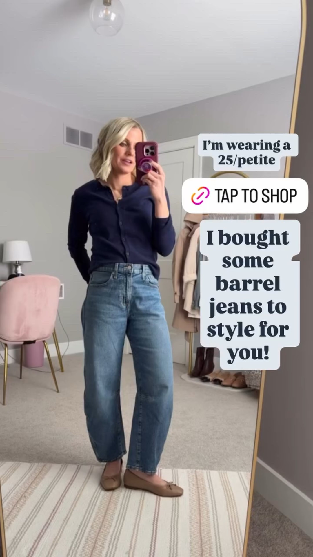 I bought some barrel jeans to style for you!  I’m wearing a 
25/petite