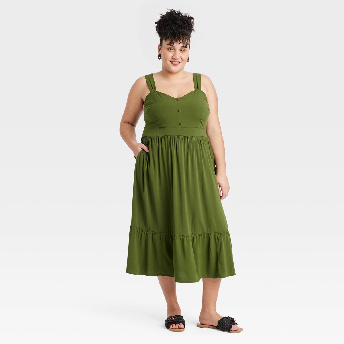 Women's Tiered Midi Tank Dress - Ava & Viv™ Green 2X | Target