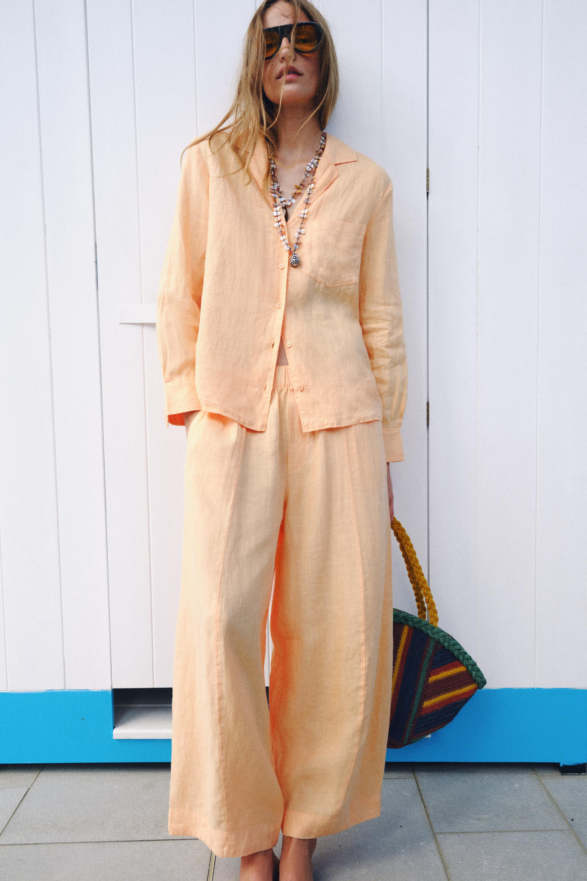 ZW COLLECTION LINEN BARREL PANTS | Zara US