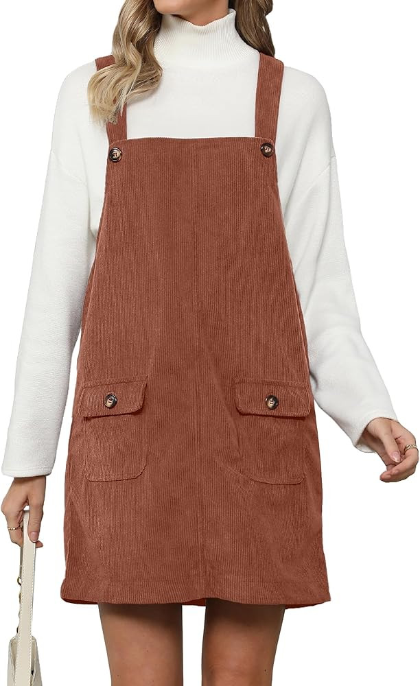 Corduroy Overall Dress for Women Adjustable Straps Casual Fashion Overalls Pinafore Short Dresses... | Amazon (US)