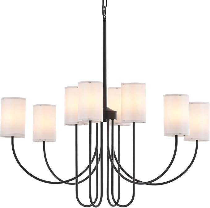 Modern Black Chandelier, with Creamy-White Fabric and Arched Black Arms Shade Pendant Lighting Fi... | Amazon (US)