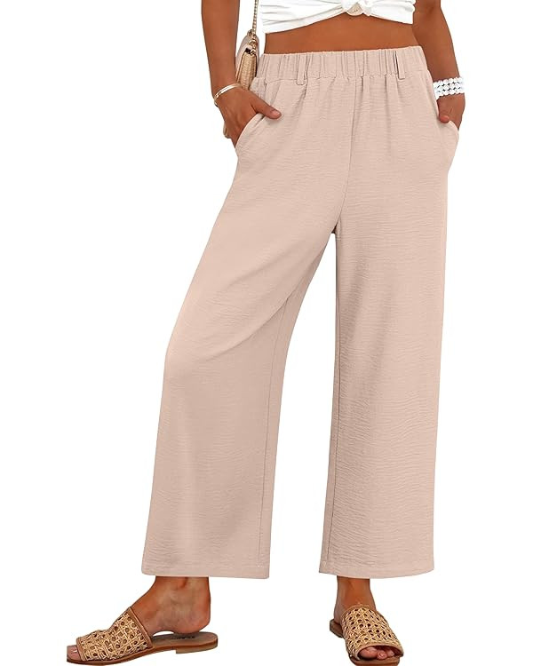 ANRABESS Women's Pants Wide Leg Elastic Waist Casual Cropped Palazzo Pants 2025 Beach Vacation Su... | Amazon (US)