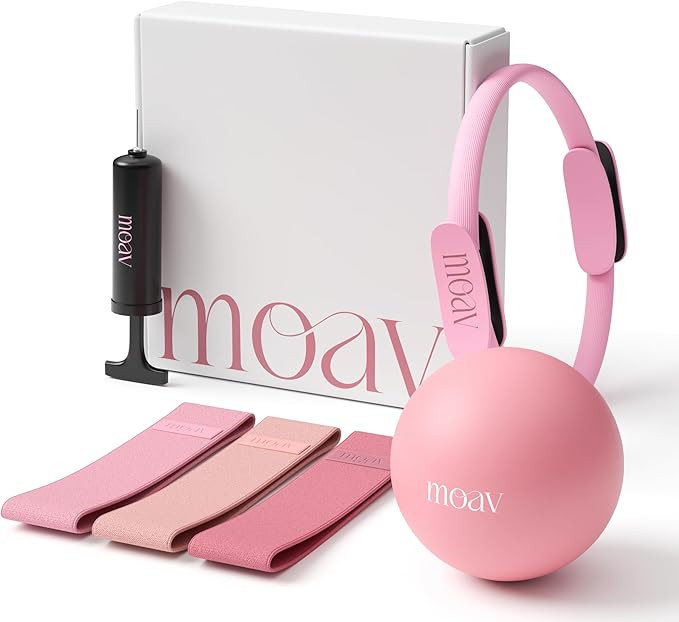 MOAV Premium Pilates Essentials Kit - 14" Ring with Cushioned Handles, Mini Ball with Pump, & 3 D... | Amazon (US)