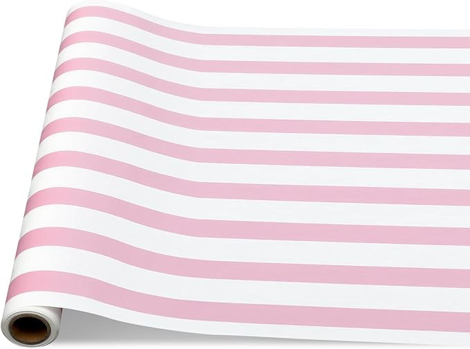 Pink Striped Paper Table Runner Roll - 25' Long x 16 Wide Disposable Paper Striped Table Runner f... | Amazon (US)