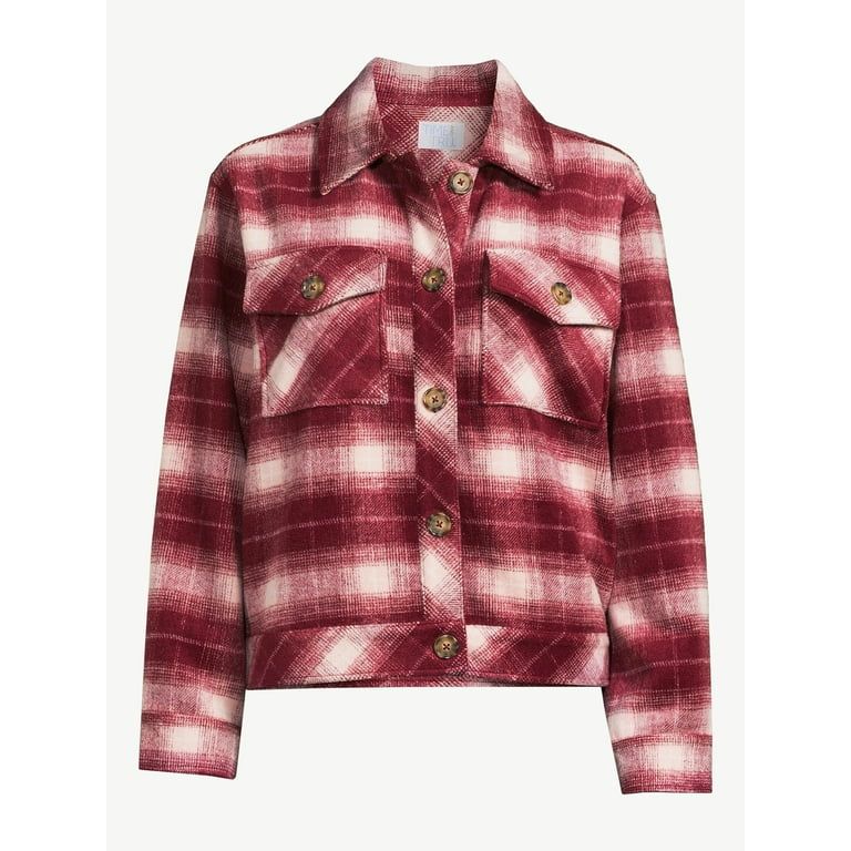 Time and Tru Women's Cropped Plaid Button Down Shacket, Sizes XS-XXXL - Walmart.com | Walmart (US)