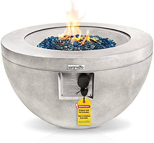 SereneLife Concrete Outdoor Propane Fire Pit Table-CSA/ETL Certified Safe 40,000 Pulse Ignition W... | Amazon (US)