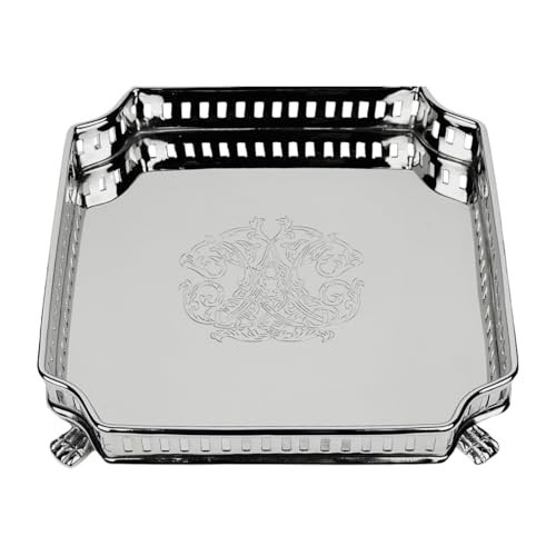 Hapton House Silver Tray - Square, Solid Brass - Nickel Plated, Engraved Gallery Tray, Etched, Decorative Tray, Perfume Tray, Jewelry Tray, Vanity Tray, Perfume Organizer, Footed Tray, Home Décor Tray | Amazon (US)