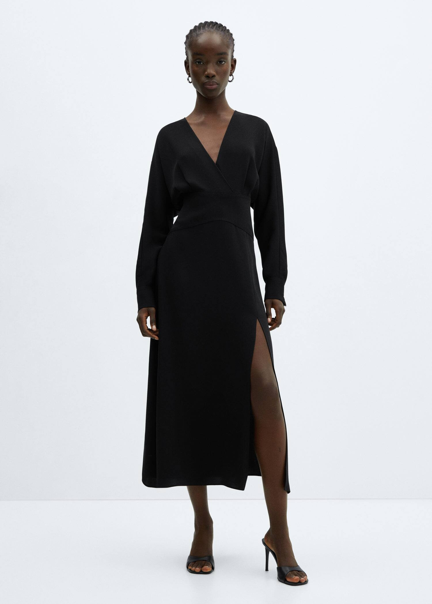 Cross-neckline slit dress -  Women | Mango USA | MANGO (US)