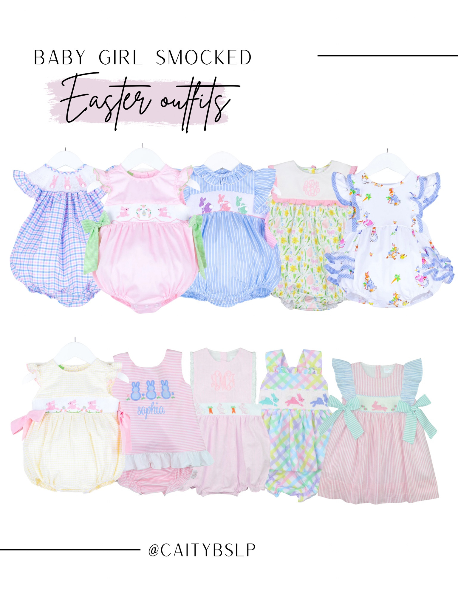 Allll the smocked baby girl Easter outfits! 😍

Baby girl / baby girl spring / baby girl Easter / baby Easter outfit / smocked clothing / bubble rompers / baby girl clothes 

#LTKSeasonal #LTKFind #LTKbaby