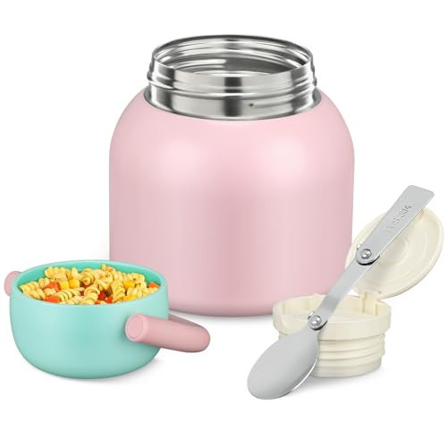 17oz Thermo for Hot Food Kids Insulated Food Jar with Spoon,Thermo Hot Food Lunch Container, Width Mouth Stainless Steel Lunch Box for Kids, Pink | Amazon (US)