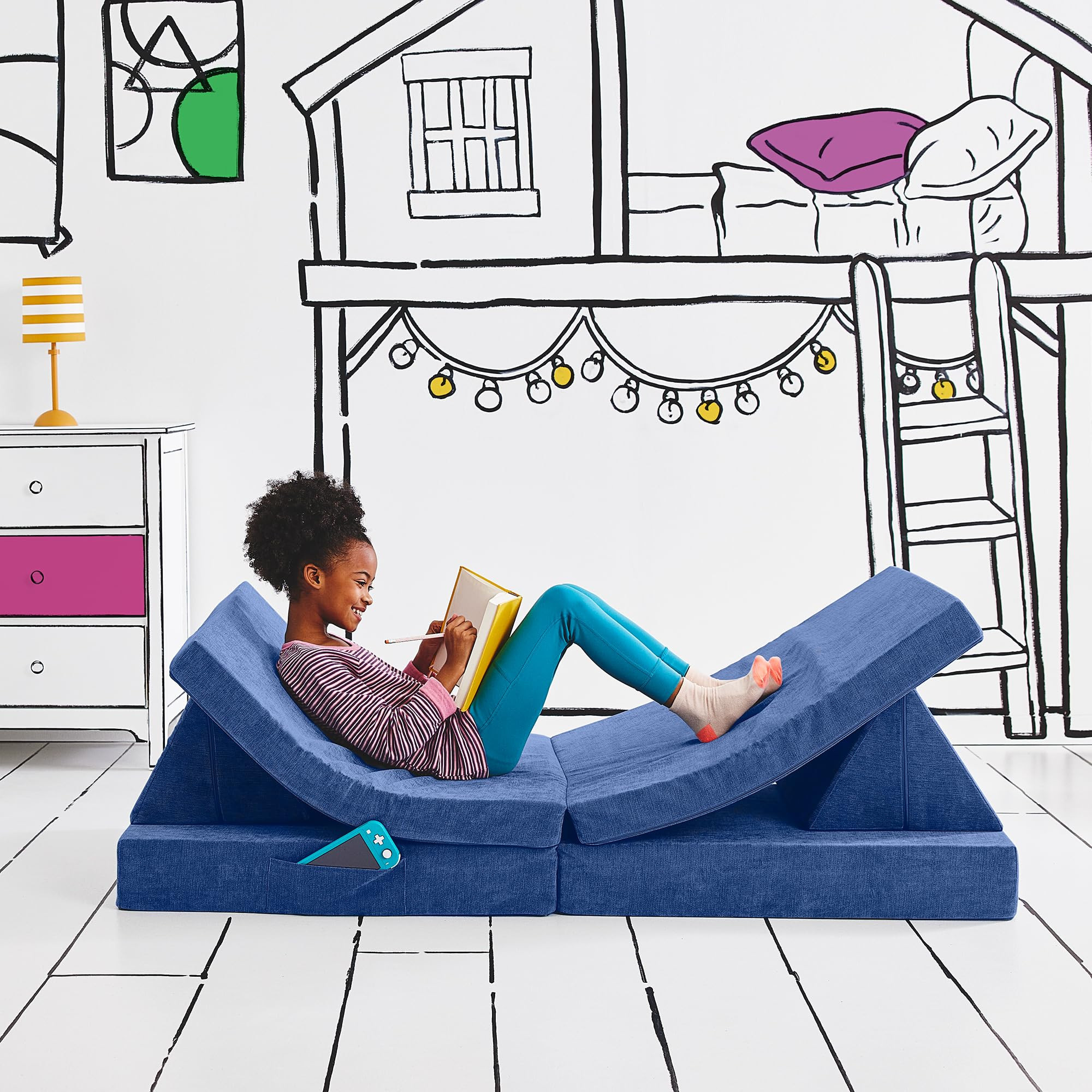 Yourigami Kids and Toddler Play Couch, Convertible Folding Sofa, Durable Foam Modular Design, Sap... | Amazon (US)