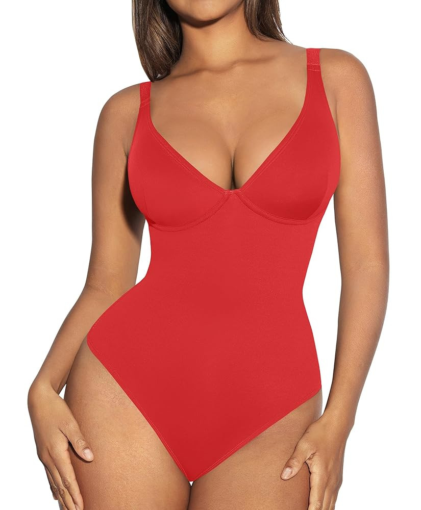 FeelinGirl Shapewear Bodysuits for Women Tummy Control Body Suits Deep V Neck Thong Body Shaper | Amazon (US)