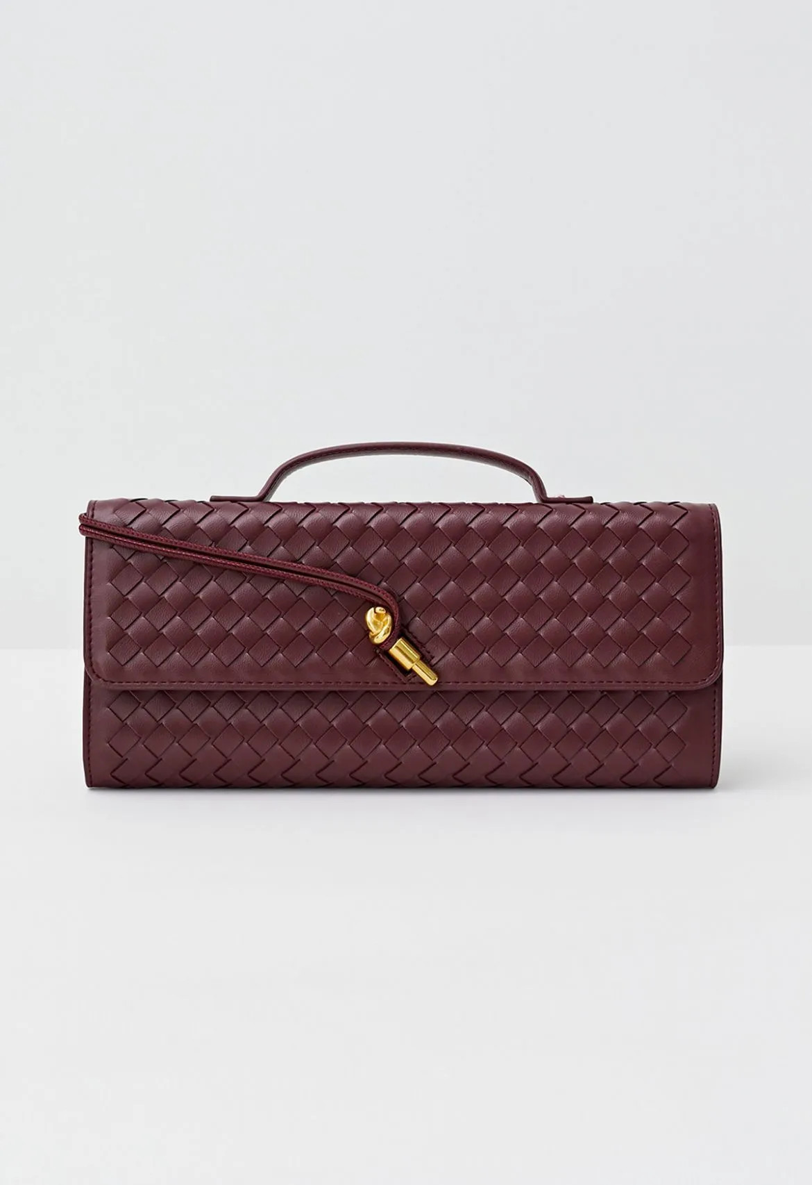 French-Elegant Faux Leather Handmade Woven Bag in Burgundy | Chicwish