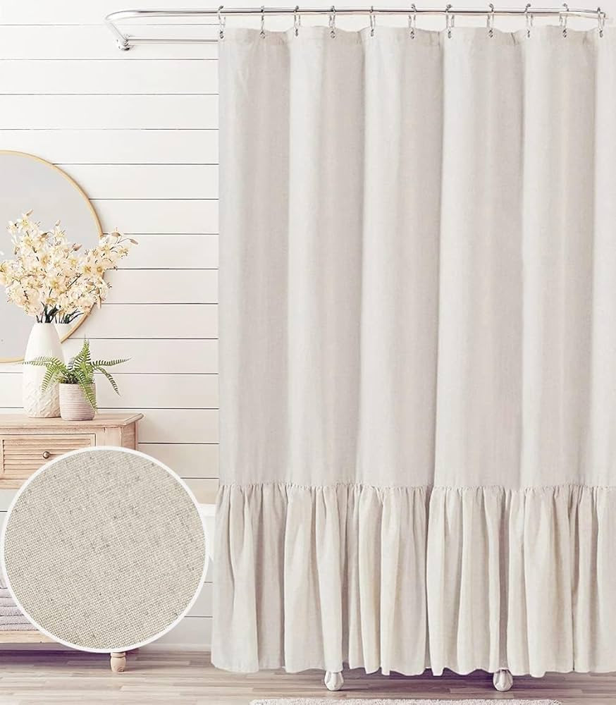 Felisa Farmhouse Shower Curtain with A Ruffle Hem, Linen Blend Shower Curtain for Bathroom,Natura... | Amazon (US)