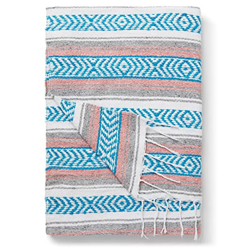 Gray, Teal and Pink Mexican Blanket by Laguna Beach Textile Co - Beach, Yoga, Camping, or Decorative Throw Blanket - Traditional Handmade Serape - Gray Blush | Amazon (US)