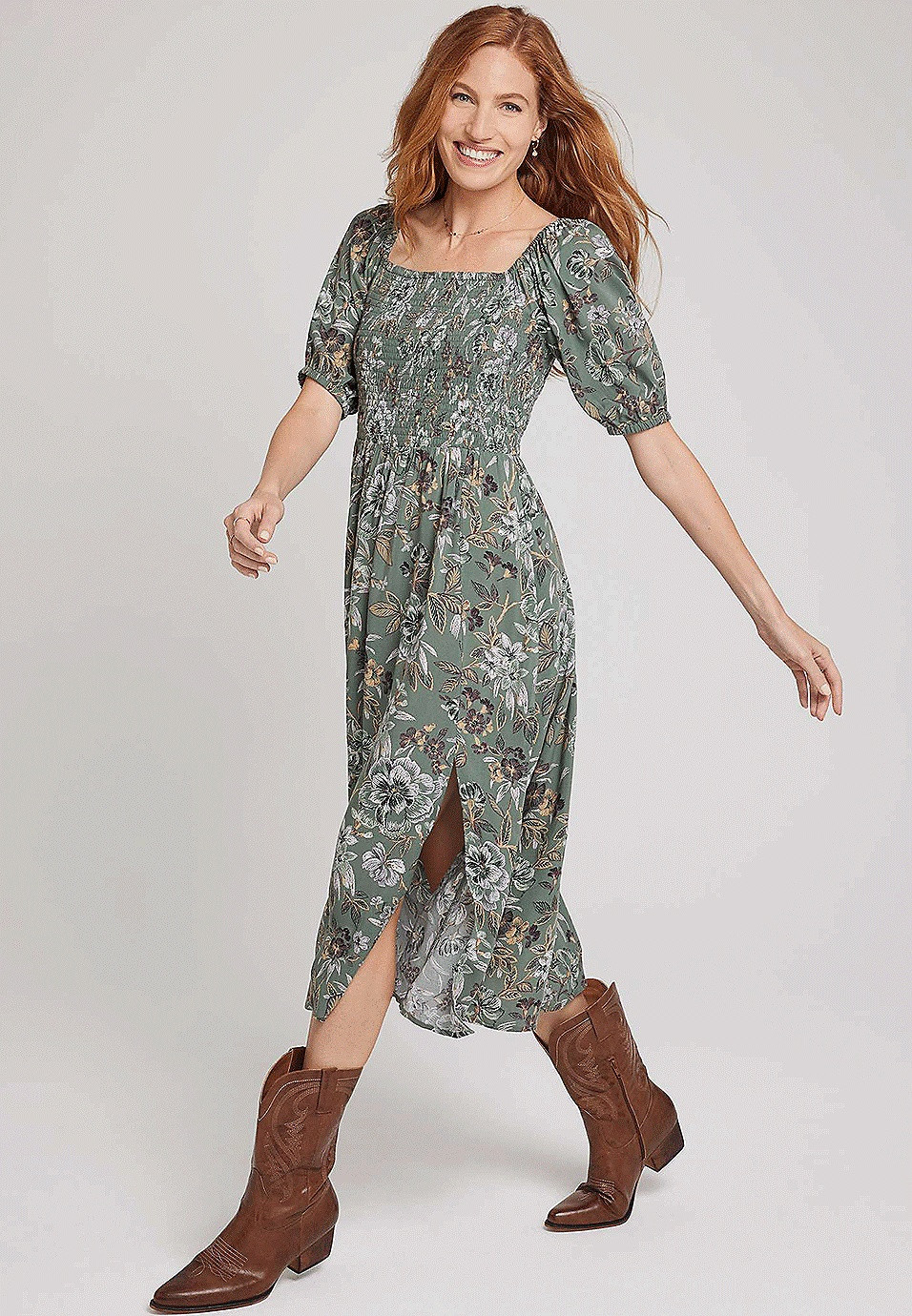 Floral Smocked Midi Dress | Maurices