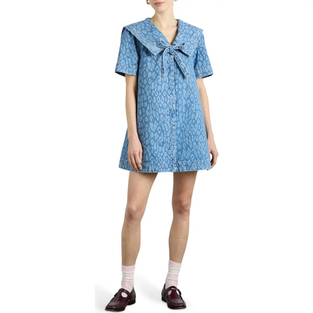 Damson Madder Goldie Leopard Laster Denim A-Line Dress in Blue at Nordstrom, Size 2 Us | Nordstrom