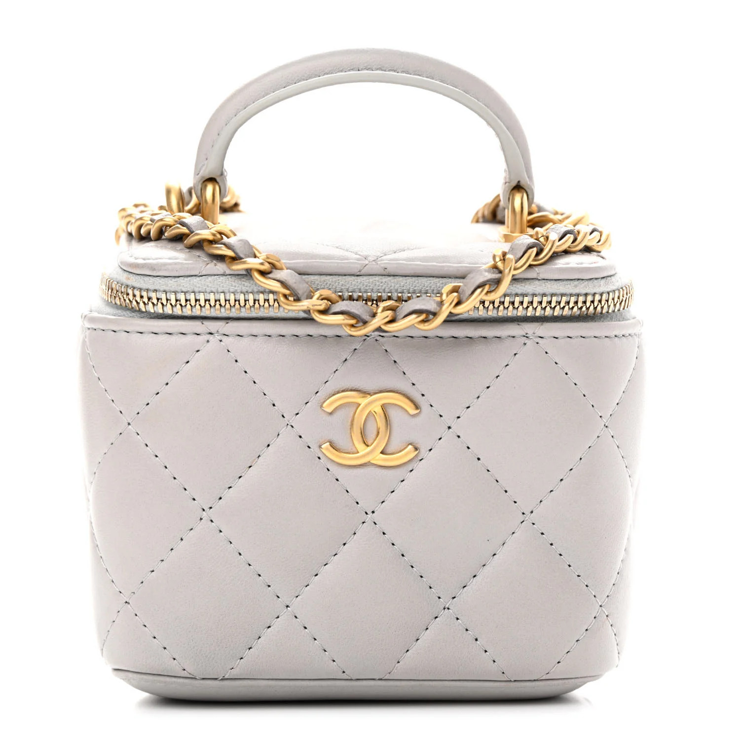 CHANEL Lambskin Quilted Top Handle Mini Vanity Case With Chain Grey | FASHIONPHILE (US)