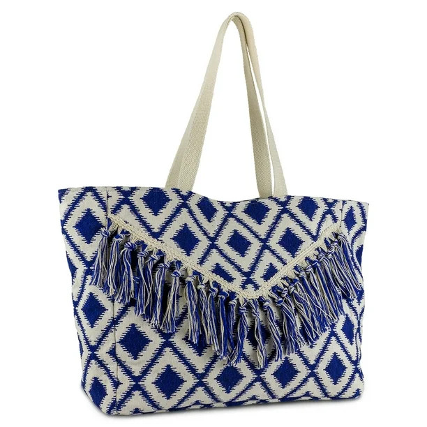 Magid Women's Tribal Geometric Diamond Print Large Beach Tote Bag with Fringe | Walmart (US)