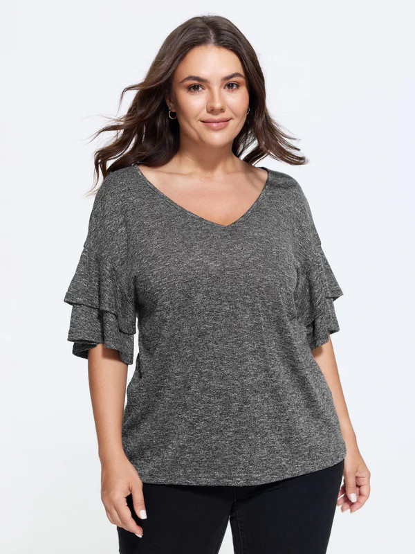 Supersoft Stretchy Double Ruffle Sleeve Casual Top | Bloomchic