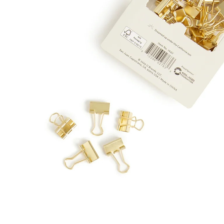 U Brands Binder Clips, Paper Clamps, 15mm, Mini, Gold Finished Steel, Paper Organization, 40 Coun... | Walmart (US)