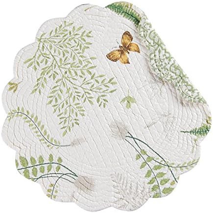 C&F Home Althea 17'' x 17'' Spring Easter Butterfly Plants Fern Green White Damask Round Cotton Q... | Amazon (US)