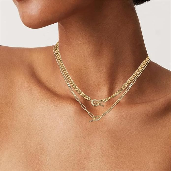 Layered Necklaces 14K Gold Plated Zircon Pendants Trendy Twister Rope/Cuban/chain Link Ot Buckle ... | Amazon (US)