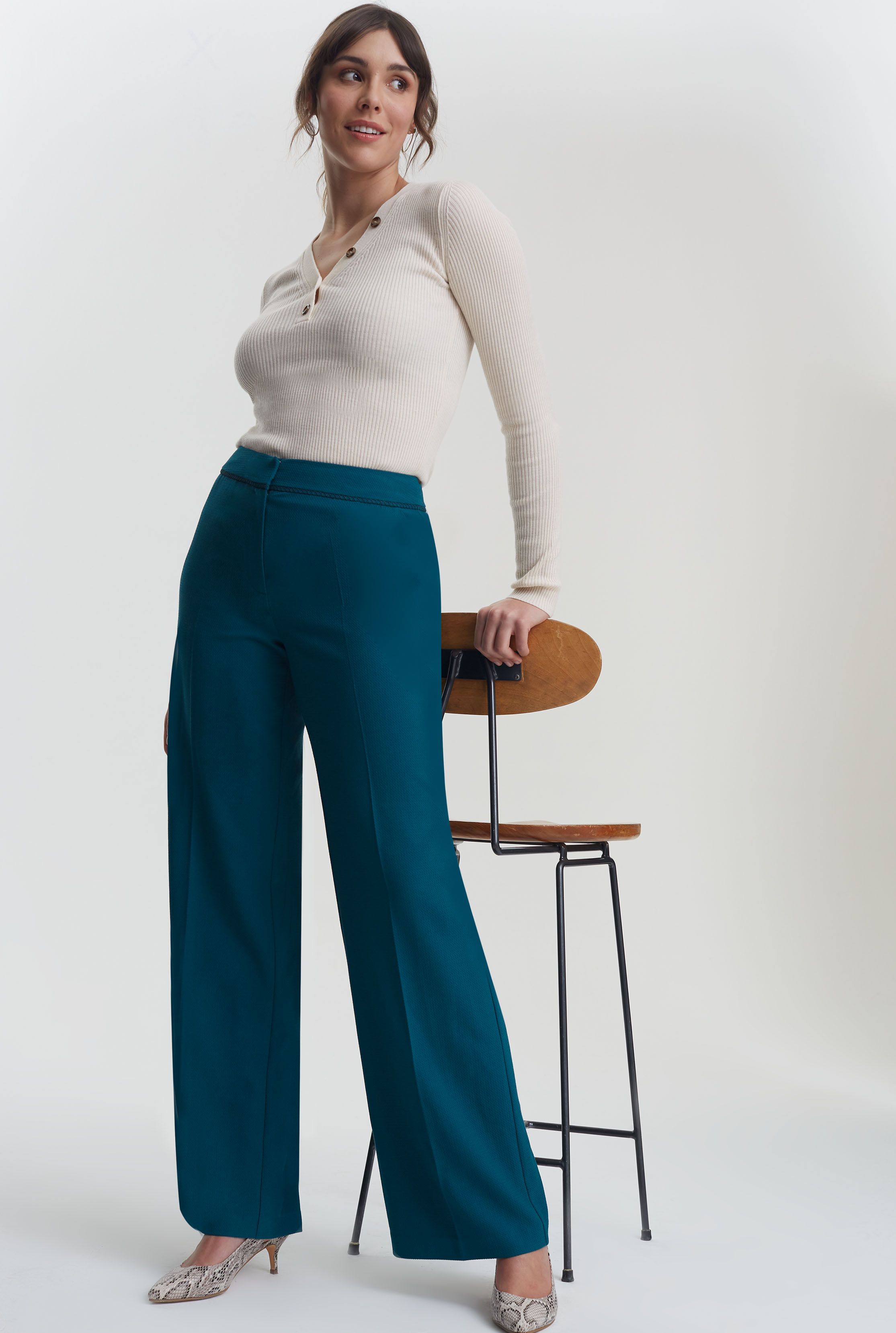Tall Teal Blue Trim Textured Wide Leg Suit Pant | Long Tall Sally