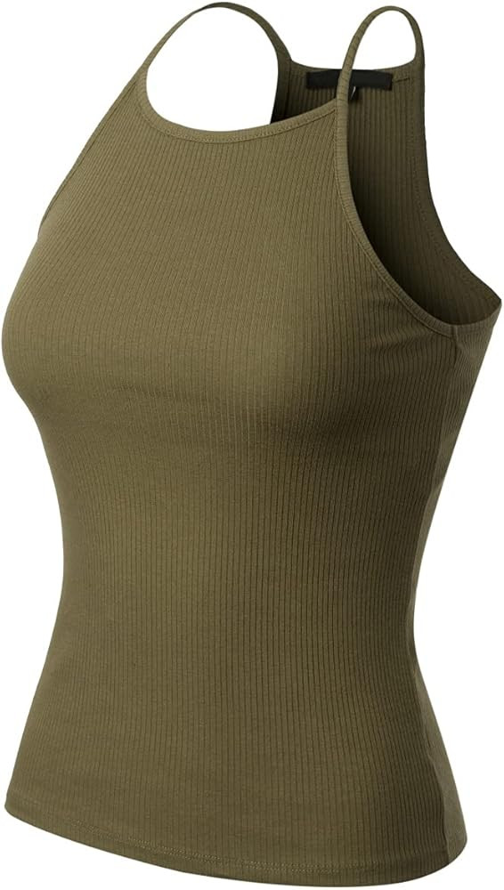 MixMatchy Women's Simple Casual Basic Active High Neck Ribbed Tank Top | Amazon (US)