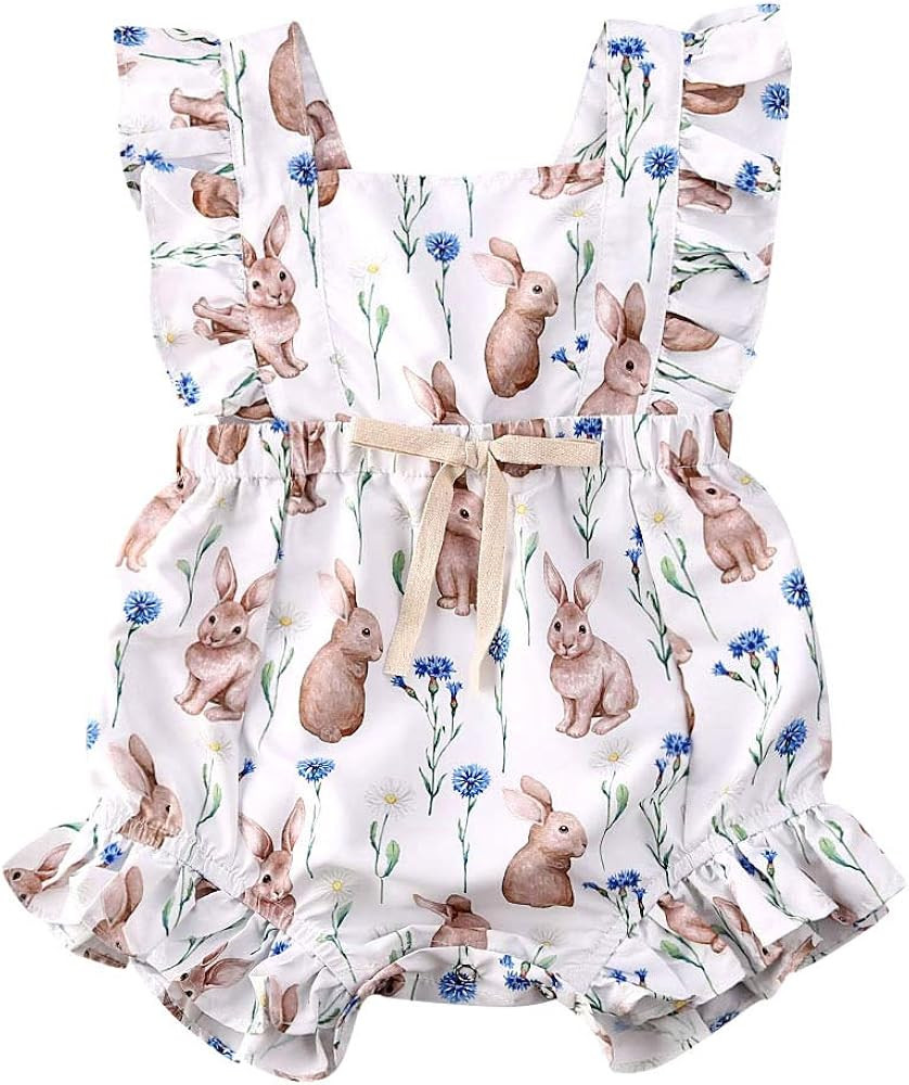 Lamuusaa Infant Baby Girls Easter Bunny Romper Ruffled Sleeveless Bodysuit One-Piece Jumpsuit Shorts | Amazon (US)