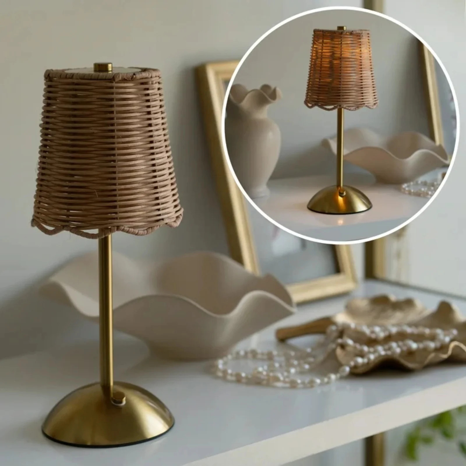 Rattan Gold-Tone Indoor Table Lamp With Touch Dimmer LED Portable Lamp For Home Decor, Usupdd 202... | Walmart (US)