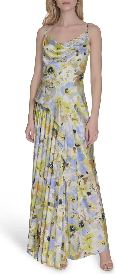 Floral Cowl Neck Satin Gown | Nordstrom