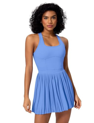OMEWEE Women's Tennis Dress 2-in-1, Sexy Golf Outfits for Women with with Built-in Bra & Shorts Pockets, Yoga Dress Blue S | Amazon (US)