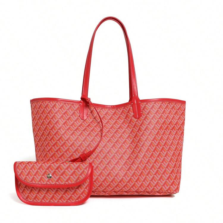 Women Fashion One Shoulder Casual Handbag, New Lady Hand Carry Tote Bag, Simple Design Set, Large Capacity PVC College Student Lightweight Shopping Bag | SHEIN