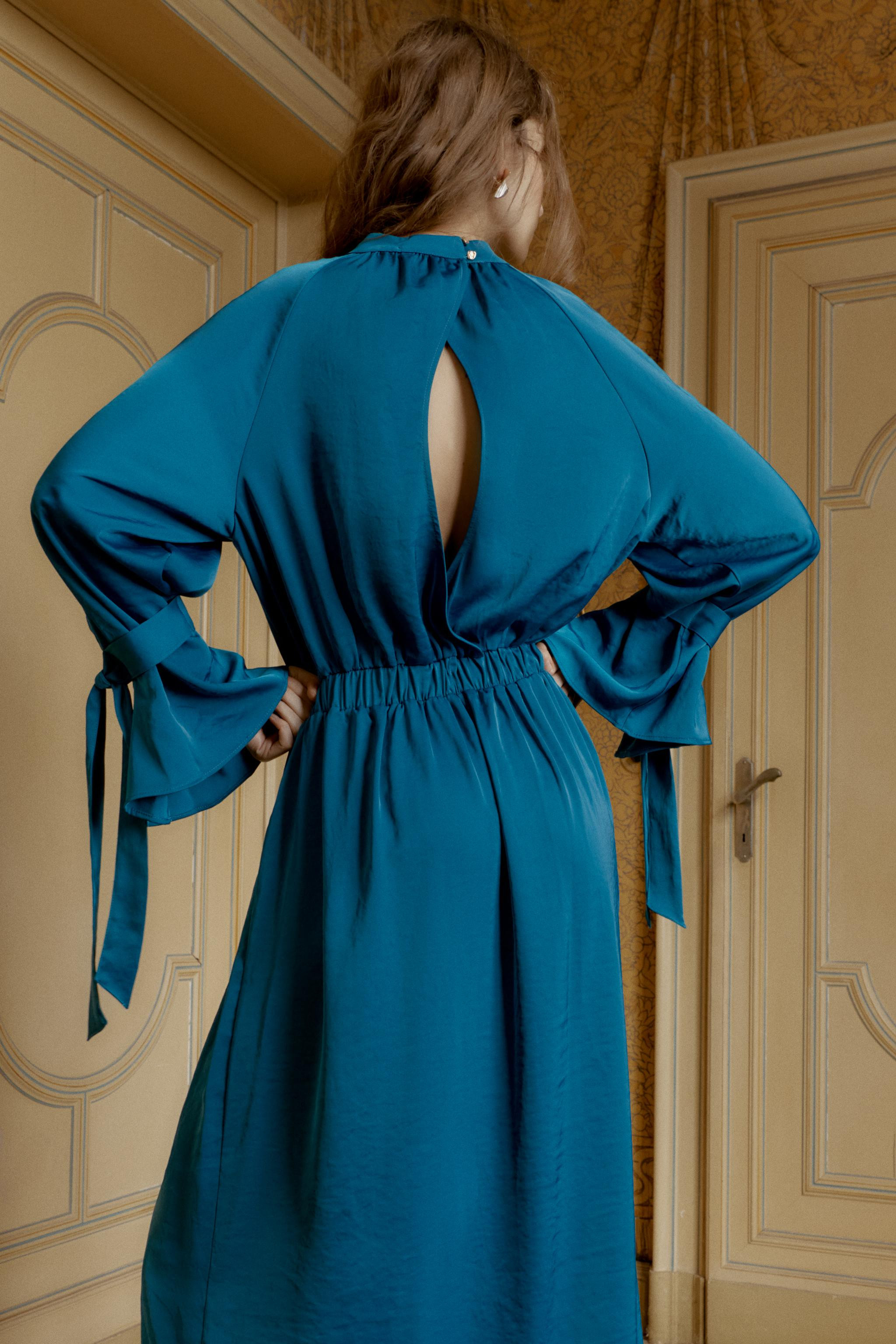 SATIN MIDI DRESS WITH BOWS | Zara UK