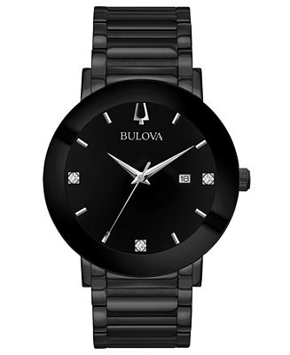 Men's Futuro Diamond-Accent Black Stainless Steel Bracelet Watch 42mm | Macys (US)