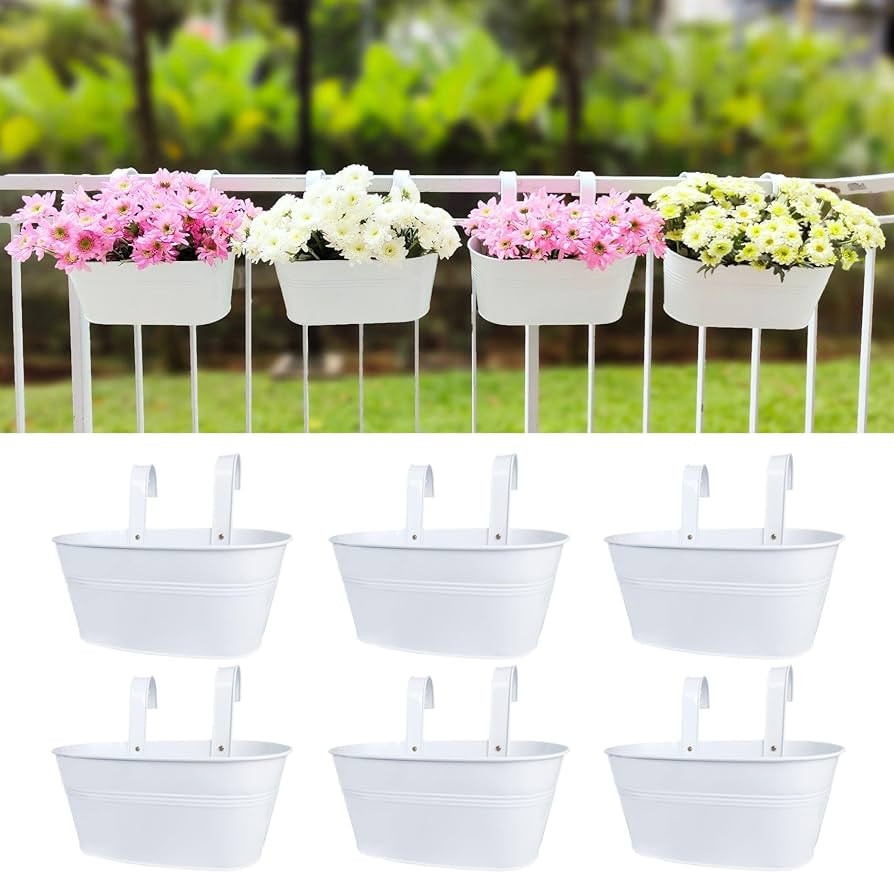 LaLaGreen Rail Planters for Outdoor (6 Pack, 11.2 Inch) White Metal Iron Hanging Flower Pots, Dec... | Amazon (CA)