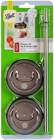 Ball 4-Piece Sip & Straw Lids Set for Regular Mouth Mason Jars | Grey | (2-Lids and 2-Straws) | Amazon (US)