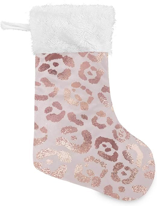 STAYTOP Fashion Rose Gold Leopard Animal Print Christmas Stockings, Big Xmas Stockings Gift Decor... | Amazon (US)