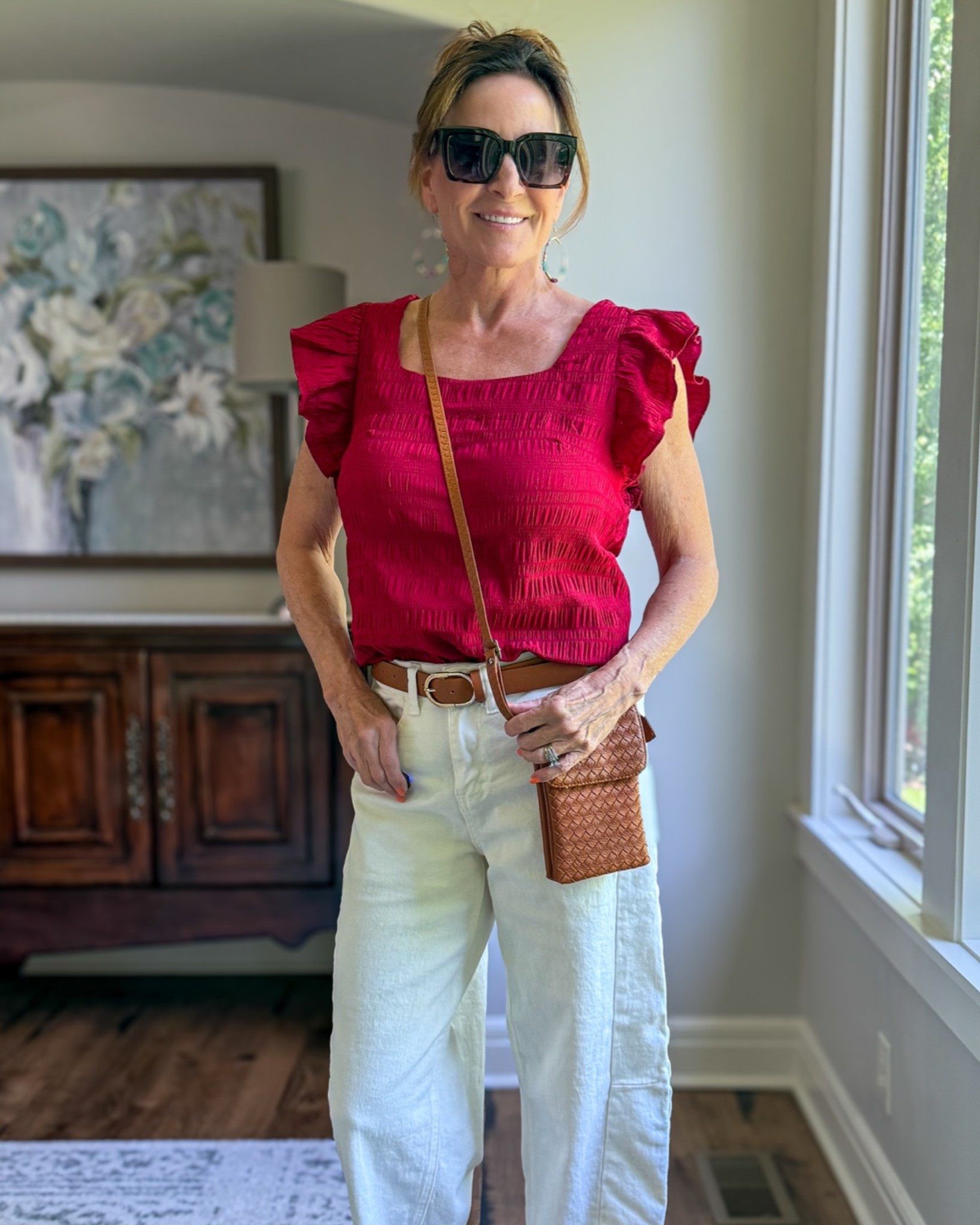 Casual Weekend outfit for spring — white barrel capris and a lightweight gauze top for running errands today. 

#weekendoutfit #casualspring # casualstyle

#LTKgrwm