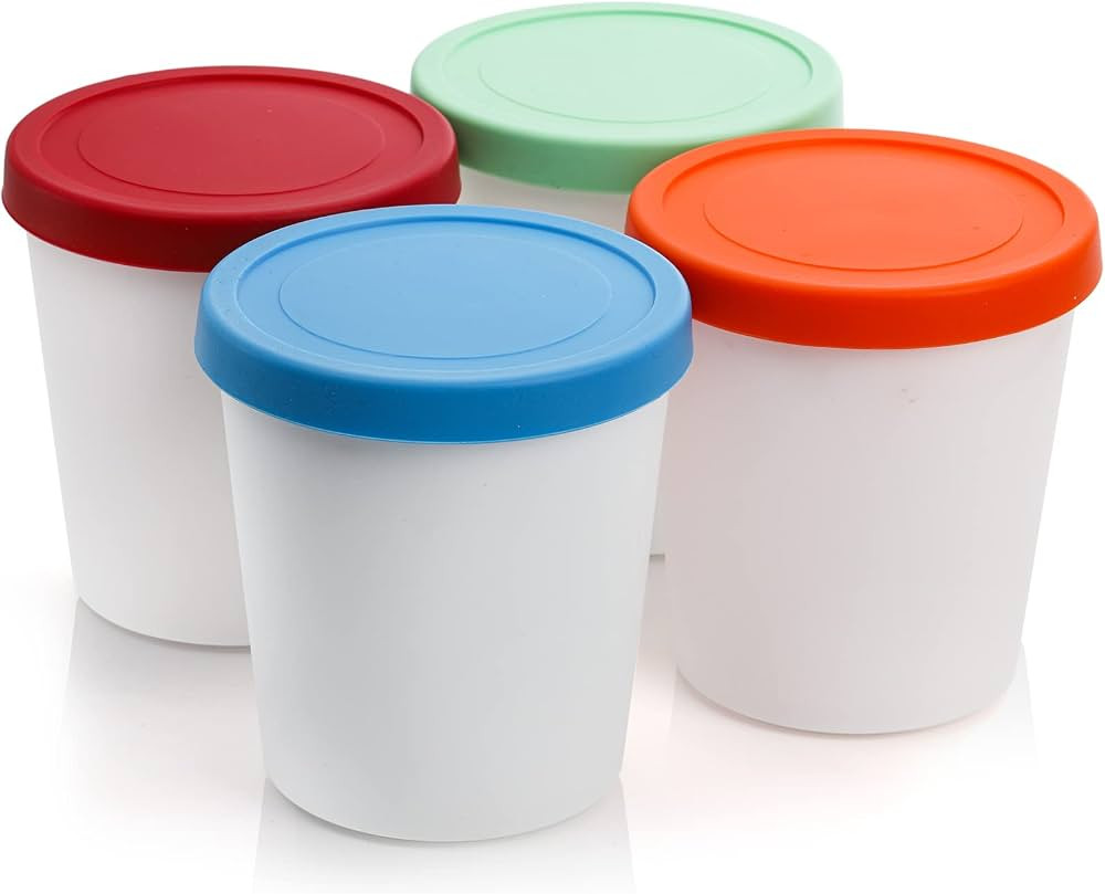 Peohud 4 Pack Ice Cream Containers, 1 Quart Freezer Storage Tubs with Silicone Lids for Homemade ... | Amazon (US)