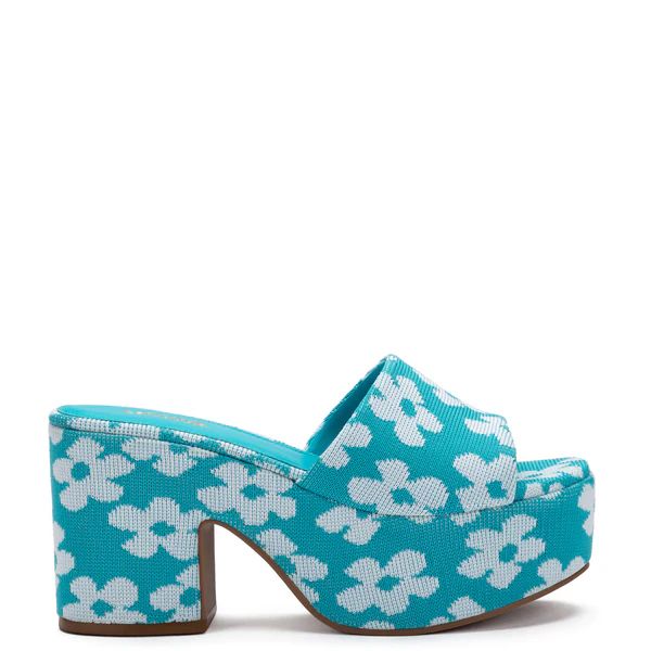 Miso Platform Sandal In Acqua Floral Knit | Larroude
